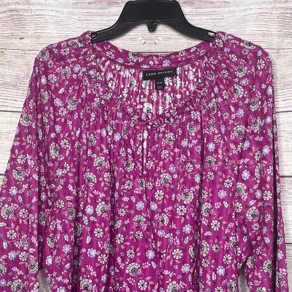 Lane Bryant Purple Ditzy Floral Swiss Dot Peplum Keyhole Top Size 18/20 Plus - Picture 5 of 14